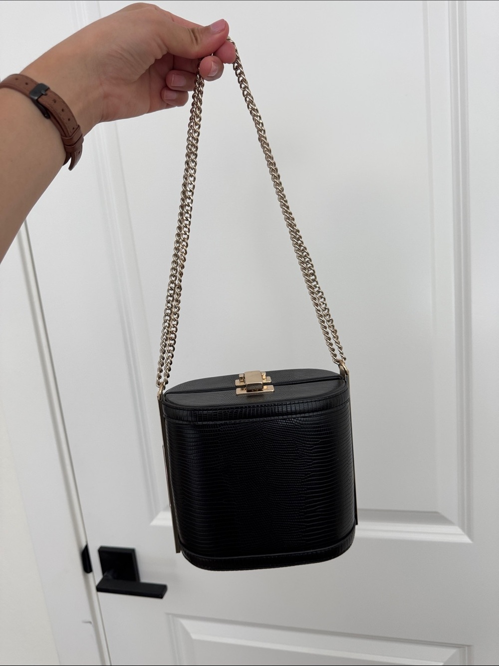 Top Shop Black Structured Chain-Handle Women's Bag